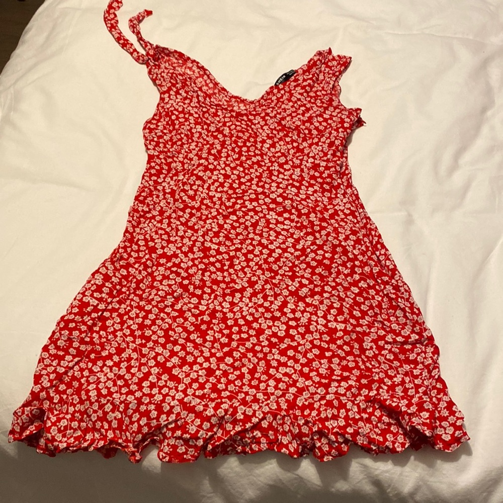 Shein dress mini red white flowers